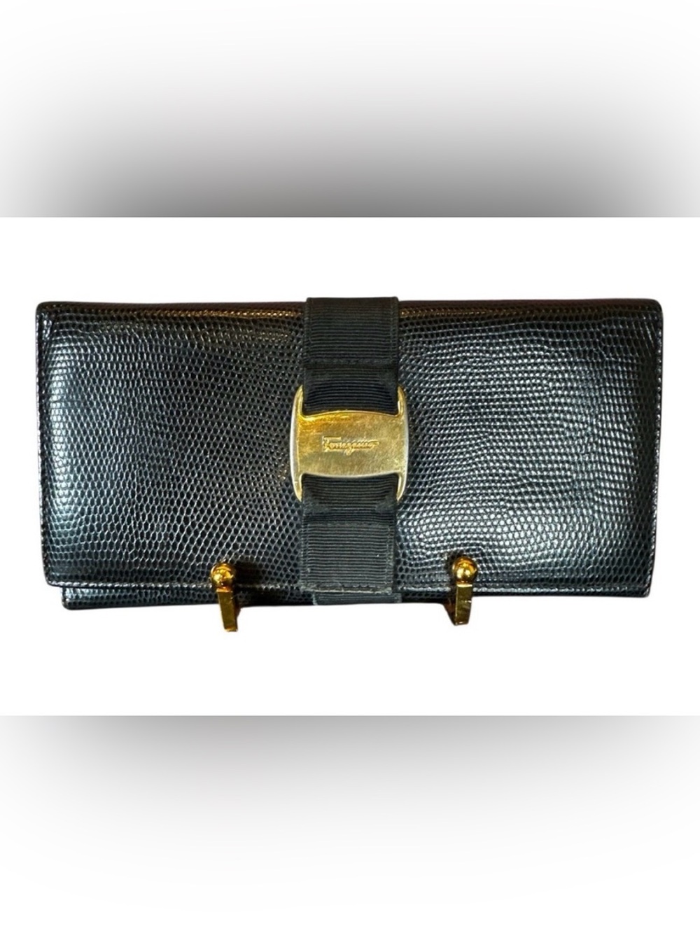Salvatore Ferragamo Vintage Vara Ribbon Black Bi-fold Continental Wallet EUC